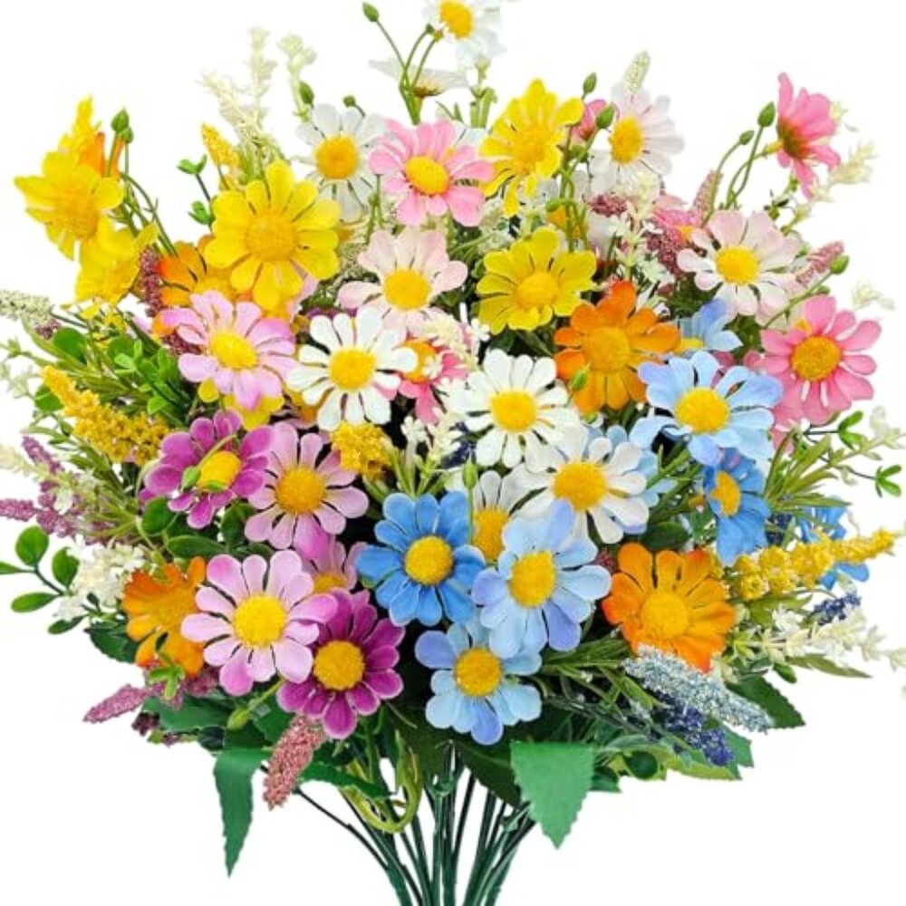 5 Bundles Artificial Daisy Flowers Faux Silk Colorful